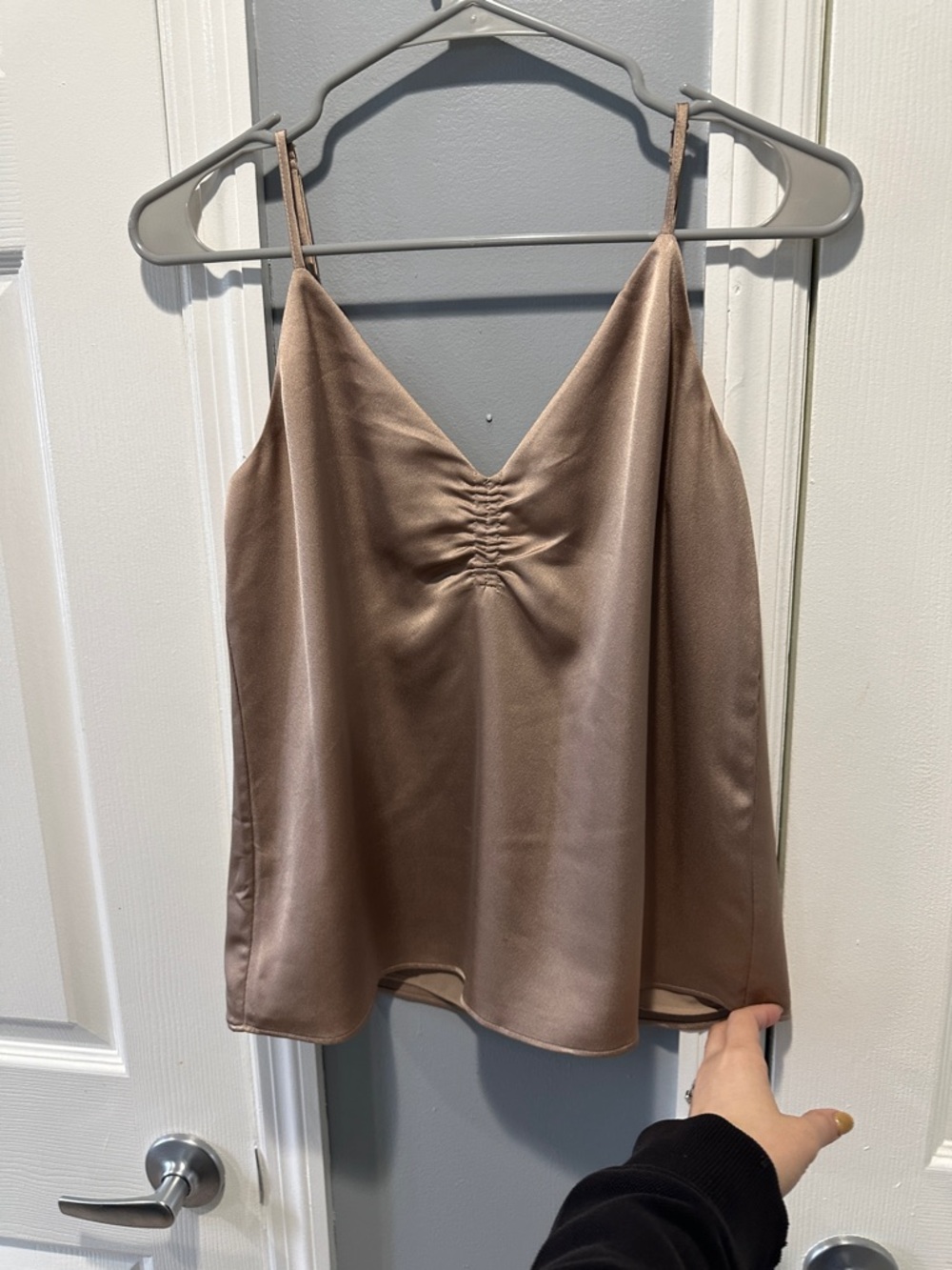 Express Satin V-Neck Cami Tank Top - Taupe